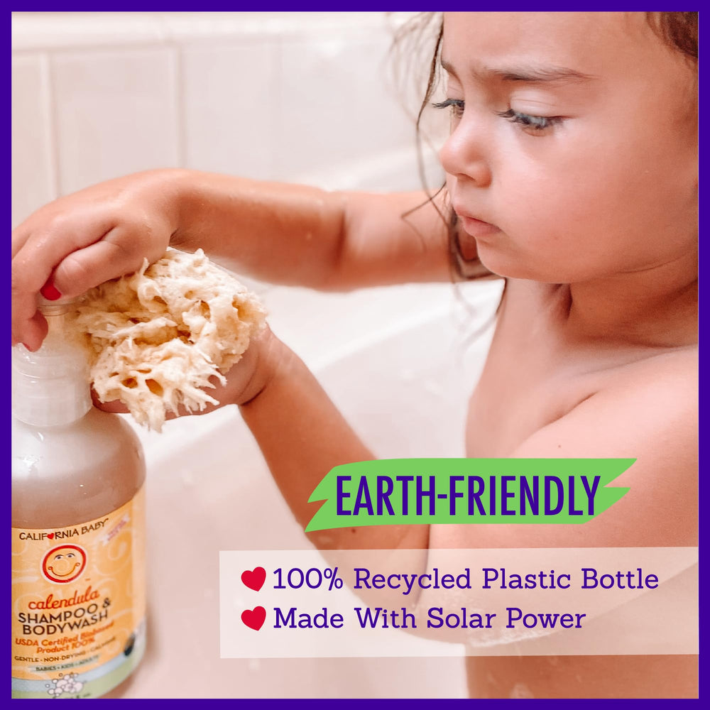 California Baby Calendula Shampoo + Wash family shower scene.