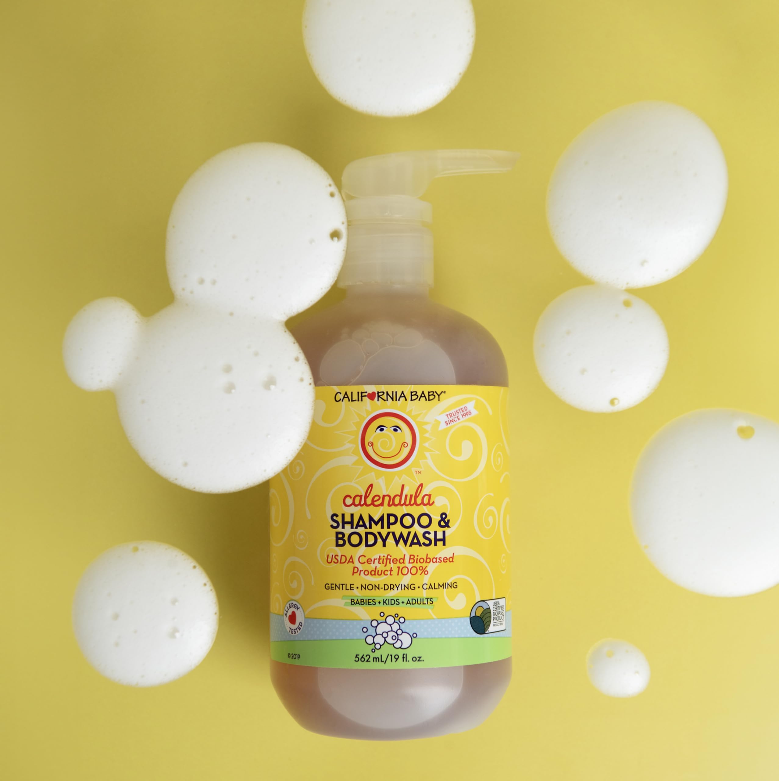 California Baby Calendula Shampoo + Wash lavender scent enriches the bath.
