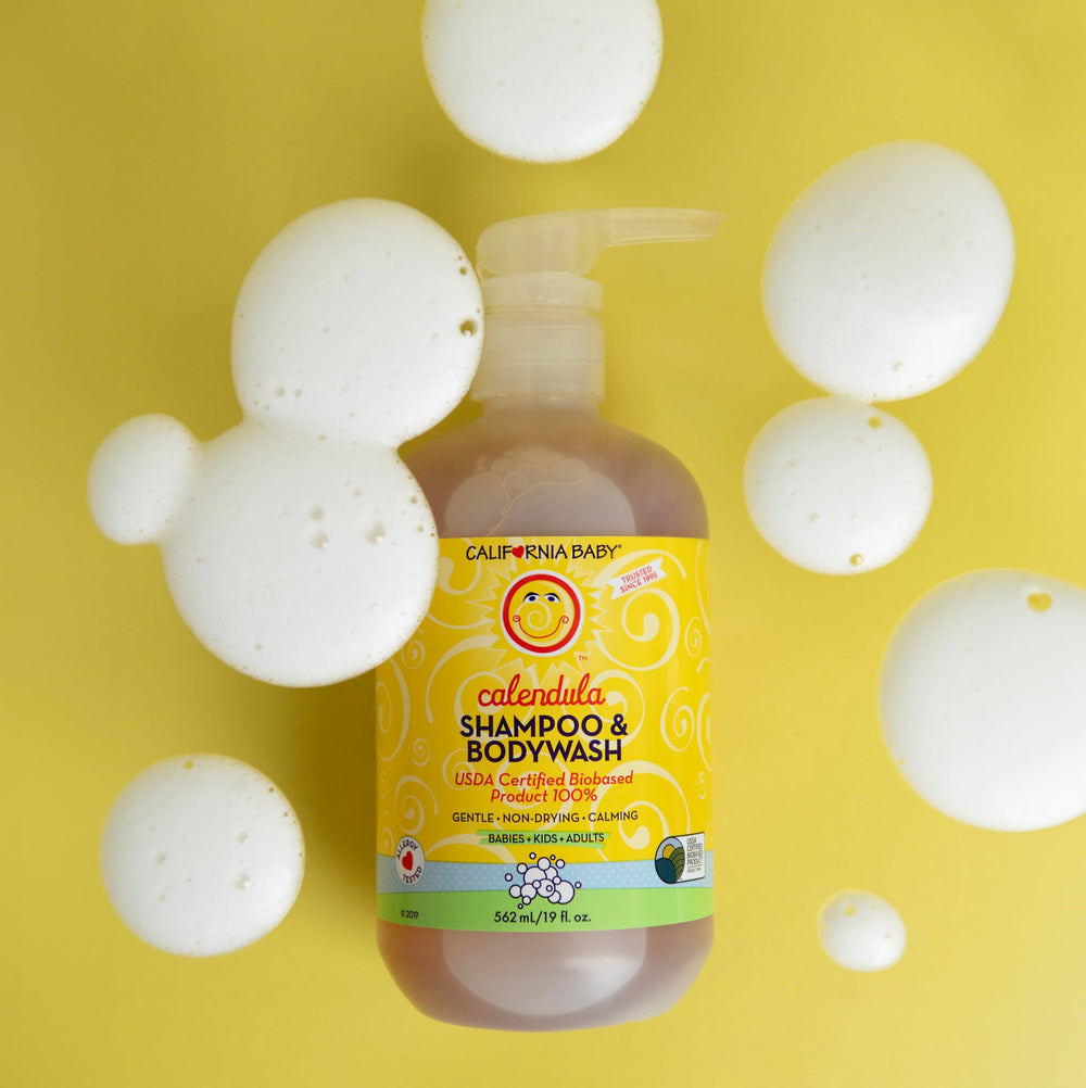 California Baby Calendula Shampoo + Wash lavender scent enriches the bath.