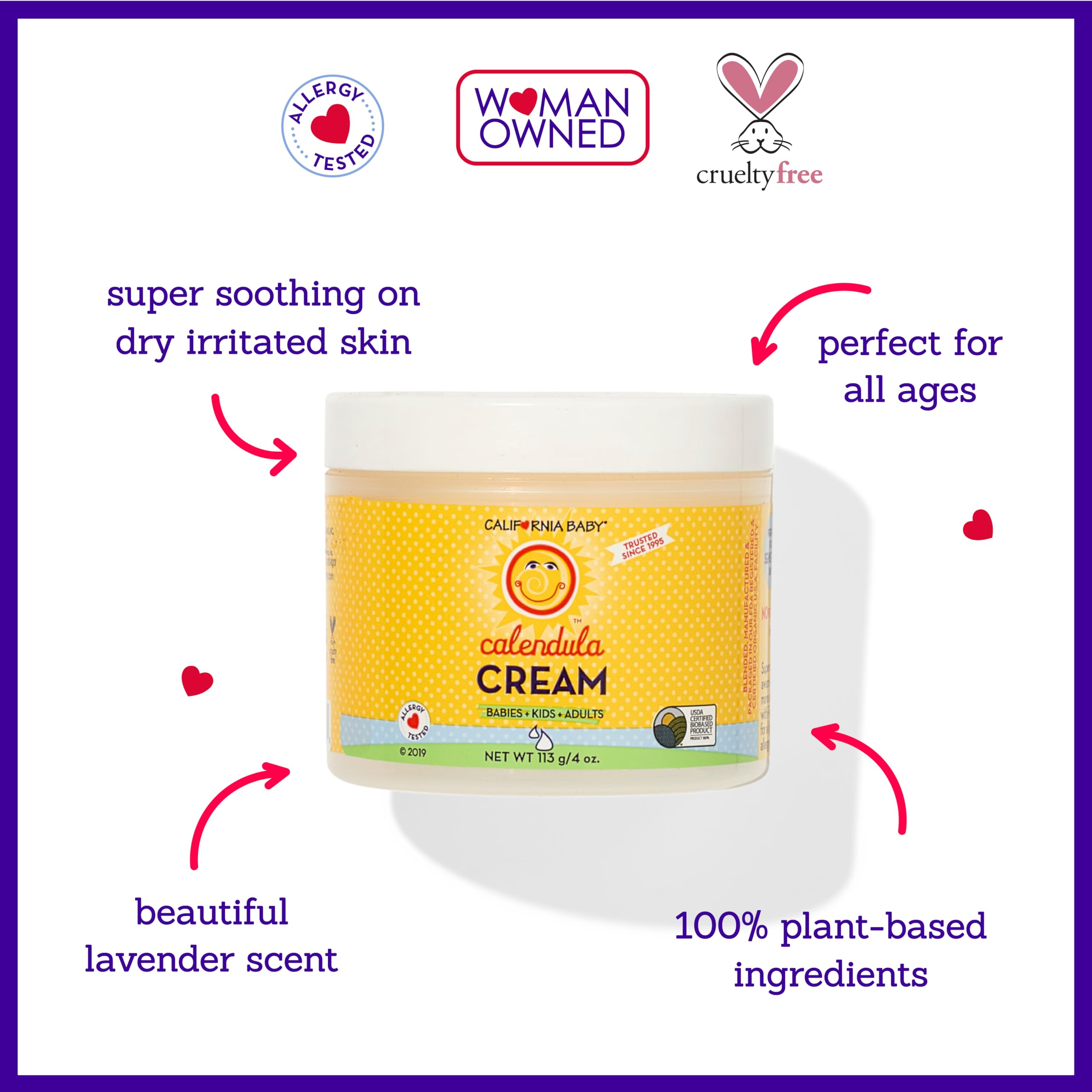 California Baby Calendula Cream lavender texture close-up with a gentle calming fragrance