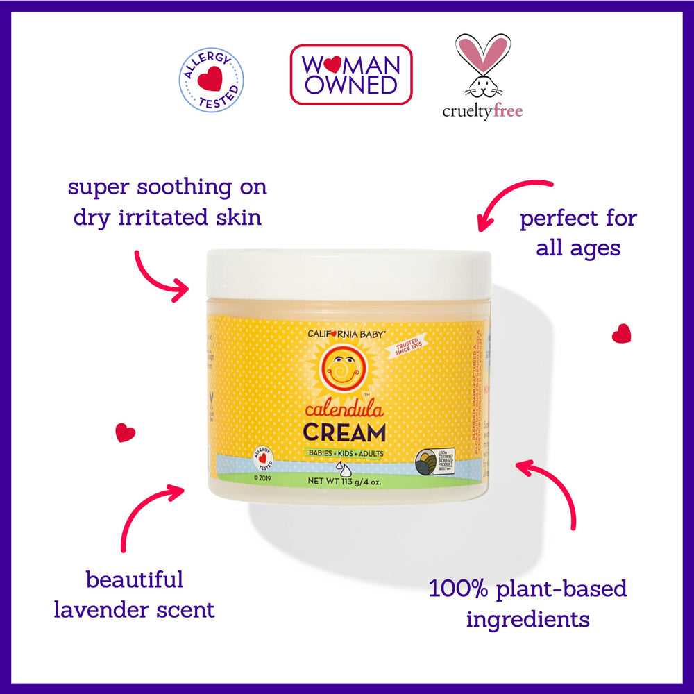 California Baby Calendula Cream lavender texture close-up with a gentle calming fragrance