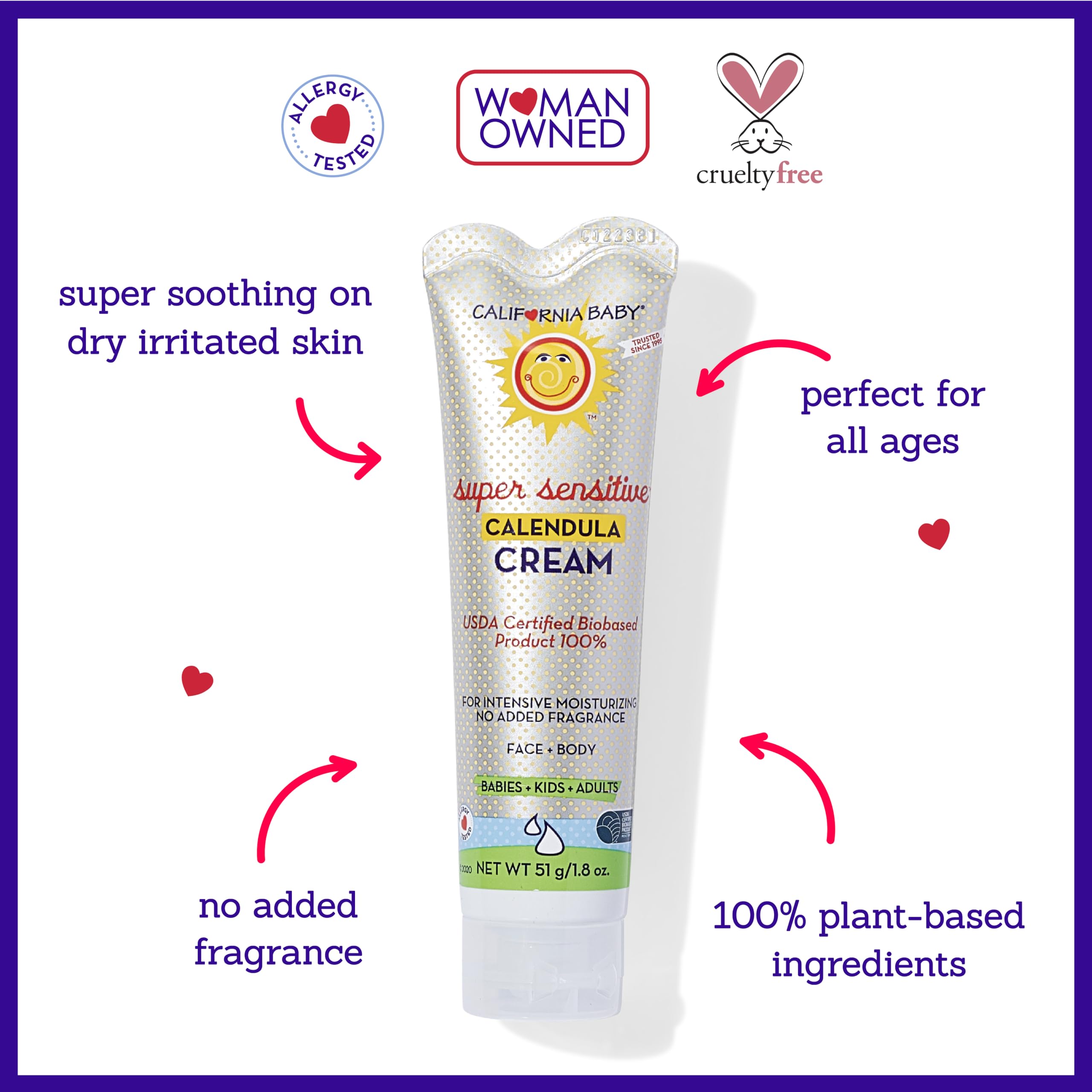 California Baby Calendula Cream Unscented application on arm; quick-absorbing, non-greasy hydration.