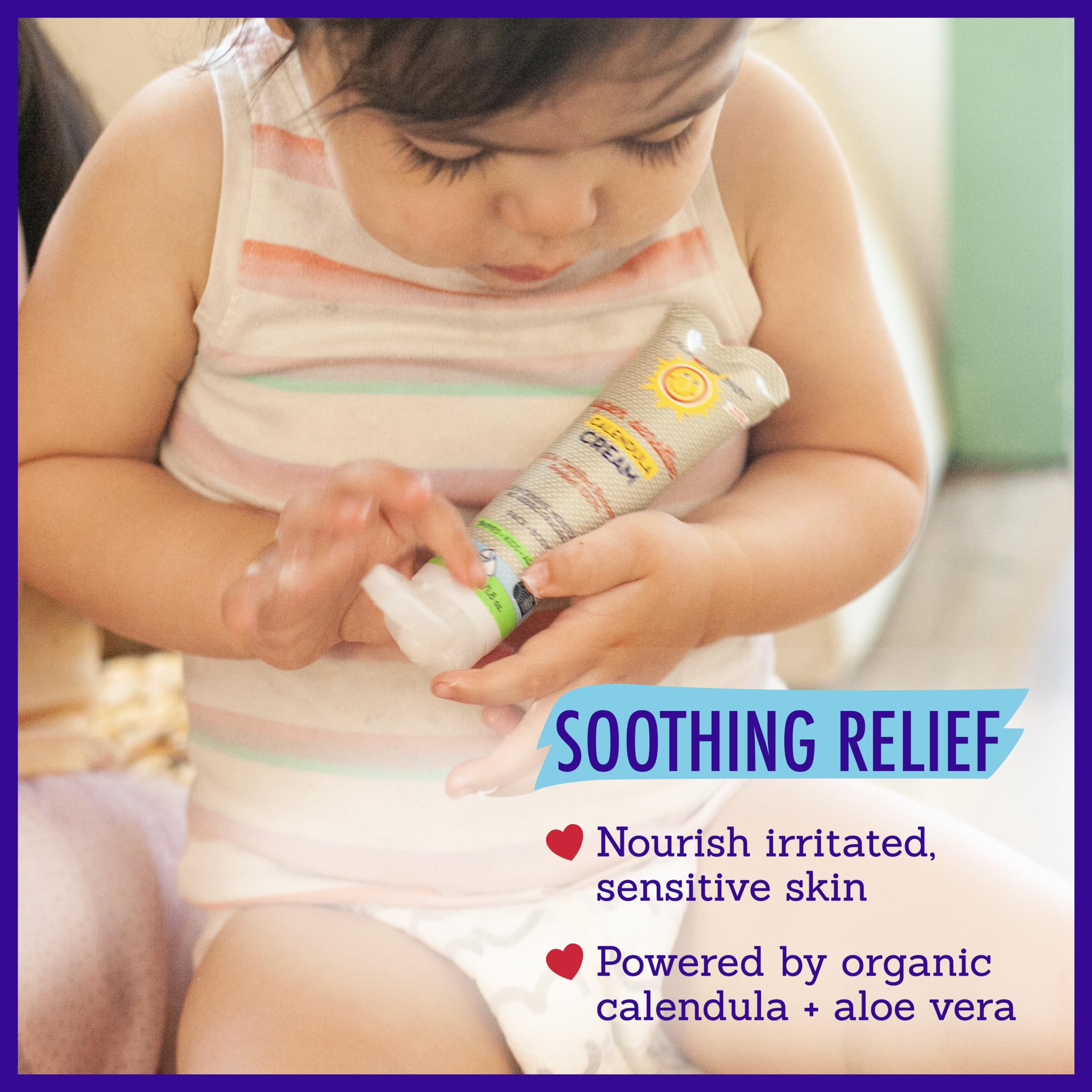 California Baby Calendula Cream Unscented on face; gentle daily moisturizer for sensitive skin.
