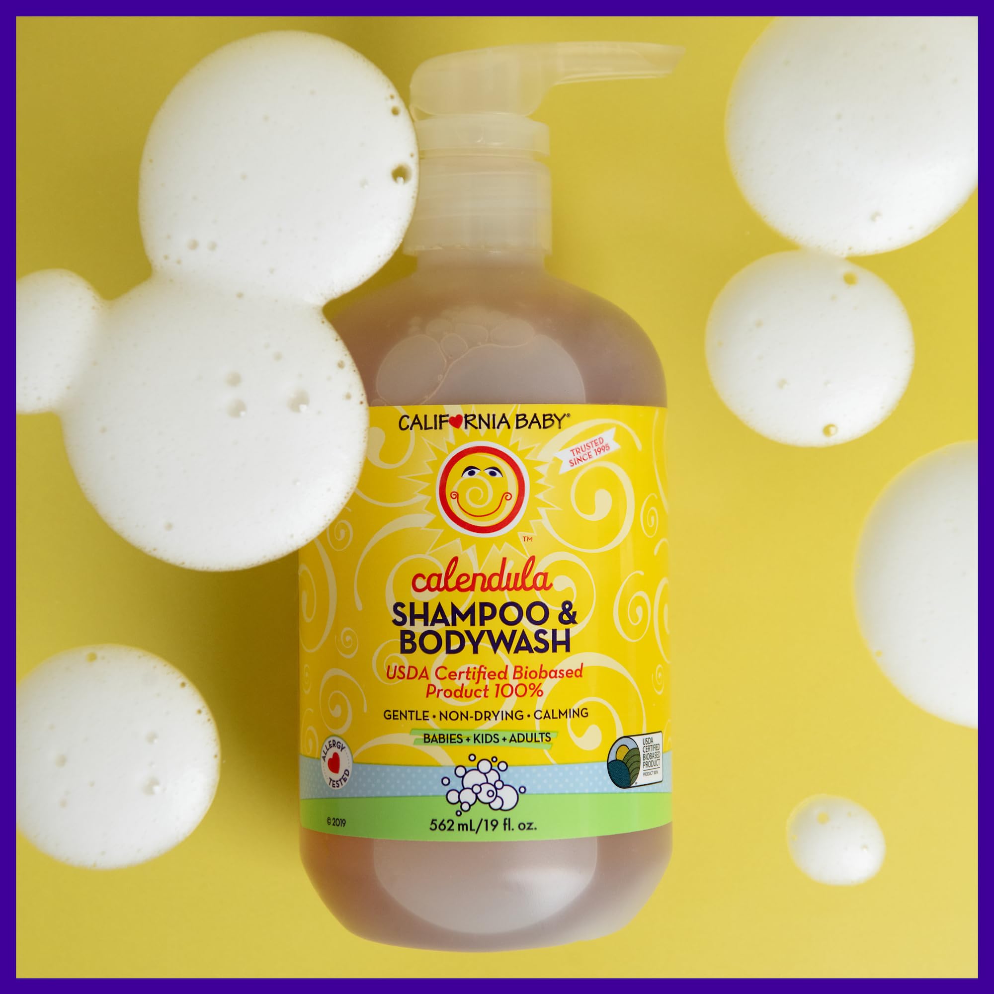 Calendula petals and aloe visible in California Baby product visuals