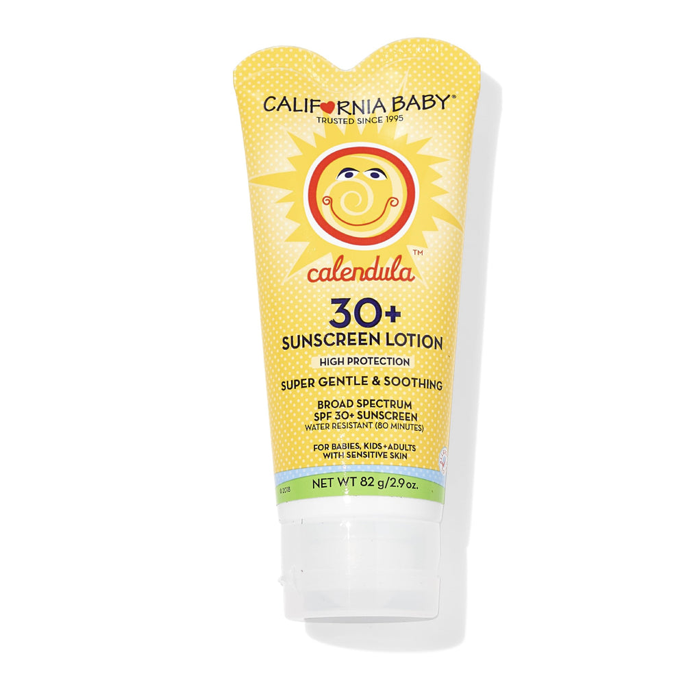 California Baby Calendula SPF30 bottle front for travel-size mineral sunscreen on face and body