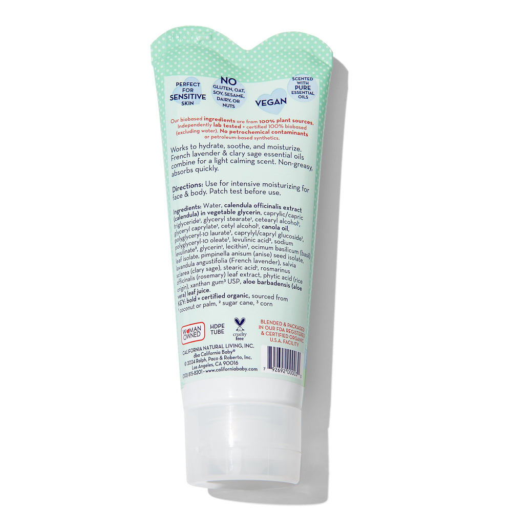 California Baby Calming Cream calendula-aloe ingredient close-up highlighting natural soothing botanicals.