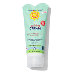 California Baby Calming Cream lavender jar shows gentle, plant-based hydration for sensitive skin.