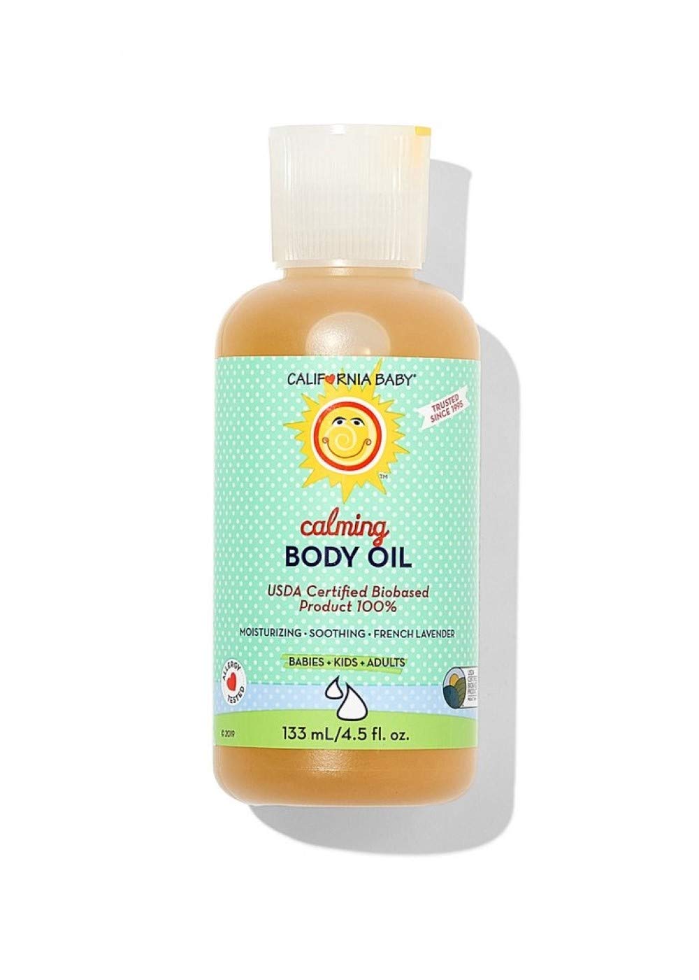 California Baby Calming Lavender Massage Oil bottle with soothing label for gentle skin care