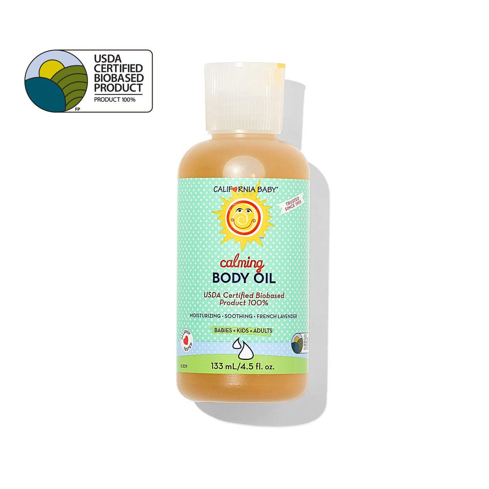 California Baby Calming Lavender Massage Oil packaging featuring 133 ml bottle
