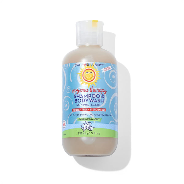 California Baby eczema wash bottle for sensitive skin, gentle cleansing.