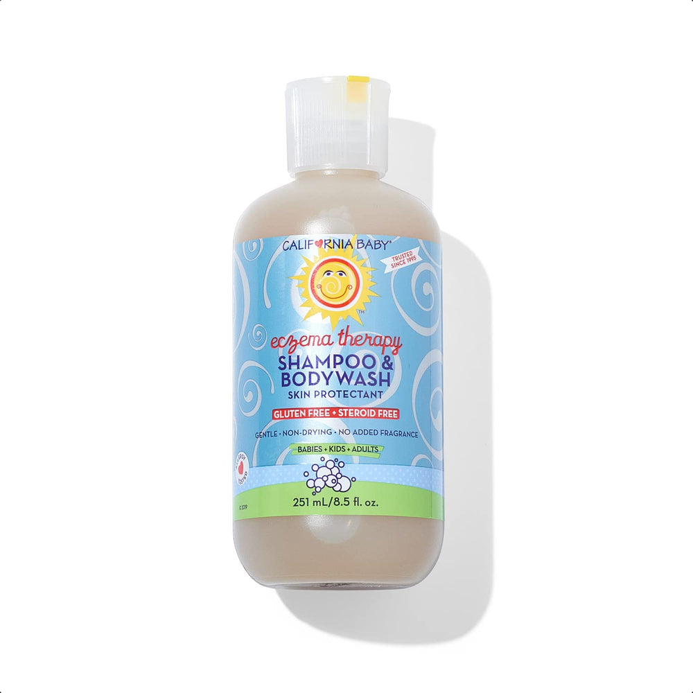 California Baby eczema wash bottle for sensitive skin, gentle cleansing.
