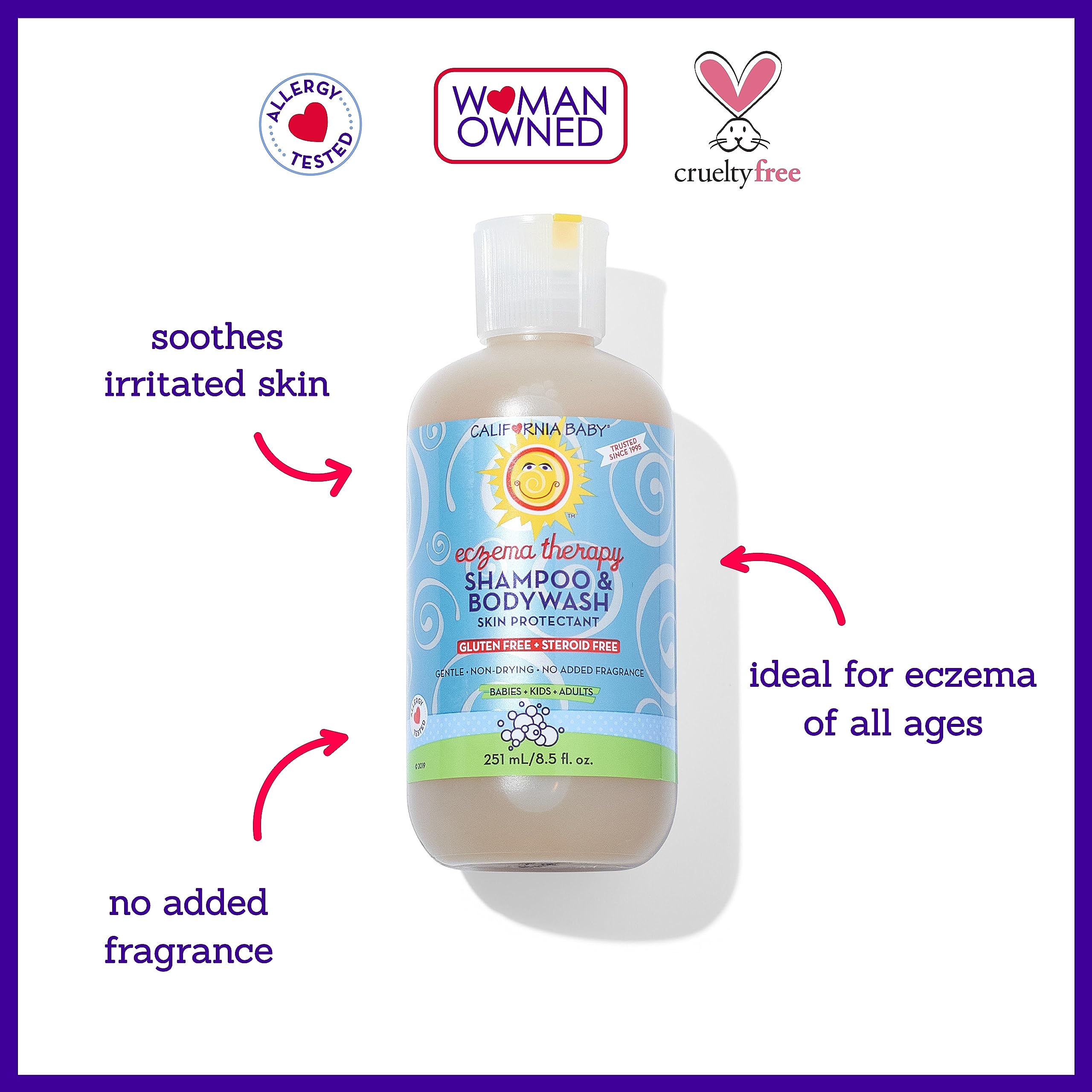 California Baby eczema wash calendula image showcases calming calendula benefits.