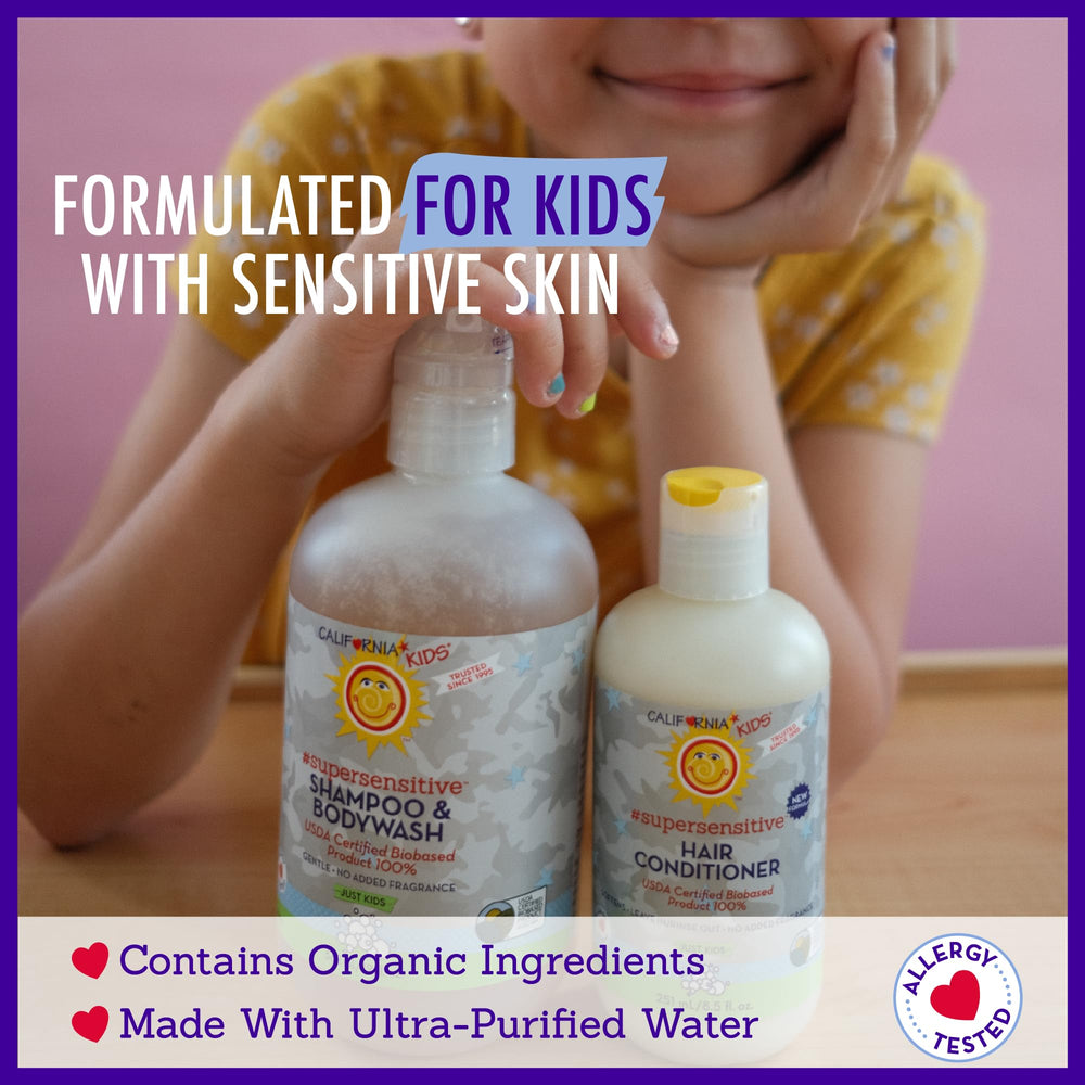 Hypoallergenic California Baby packaging emphasizes allergy-friendly formula