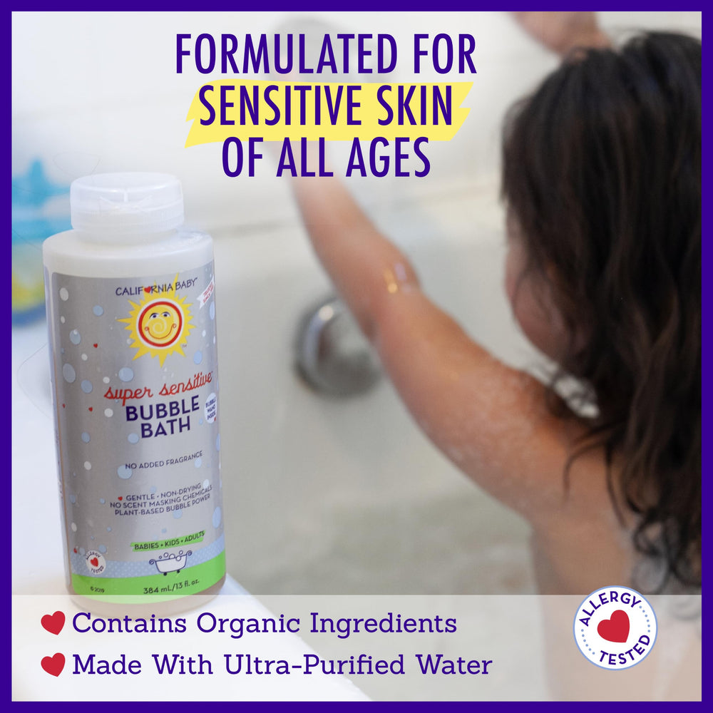 Non-drying bubbles support comfortable bath time for sensitive skin.