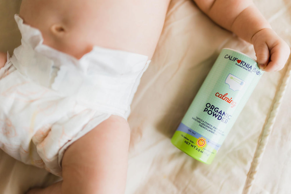 California Baby Powder used on diaper area for dry, comfortable skin