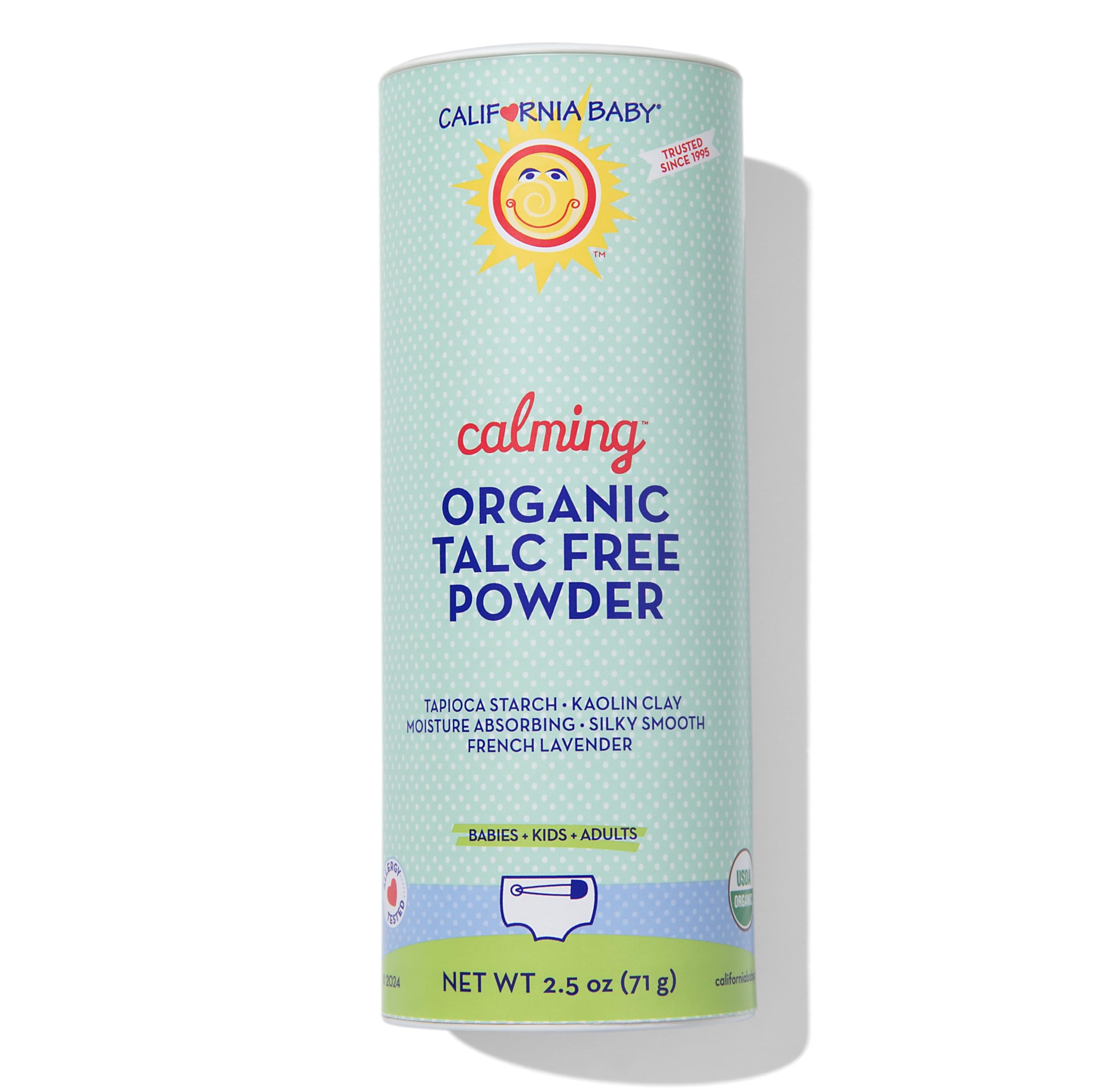 California Baby Powder travel size bottle ready for on-the-go moisture absorption