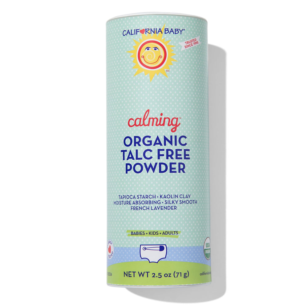 California Baby Powder travel size bottle ready for on-the-go moisture absorption