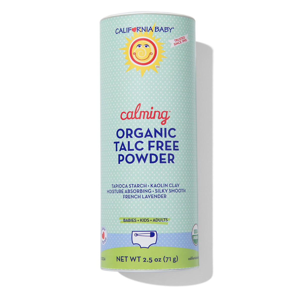 California Baby Powder travel size bottle ready for on-the-go moisture absorption
