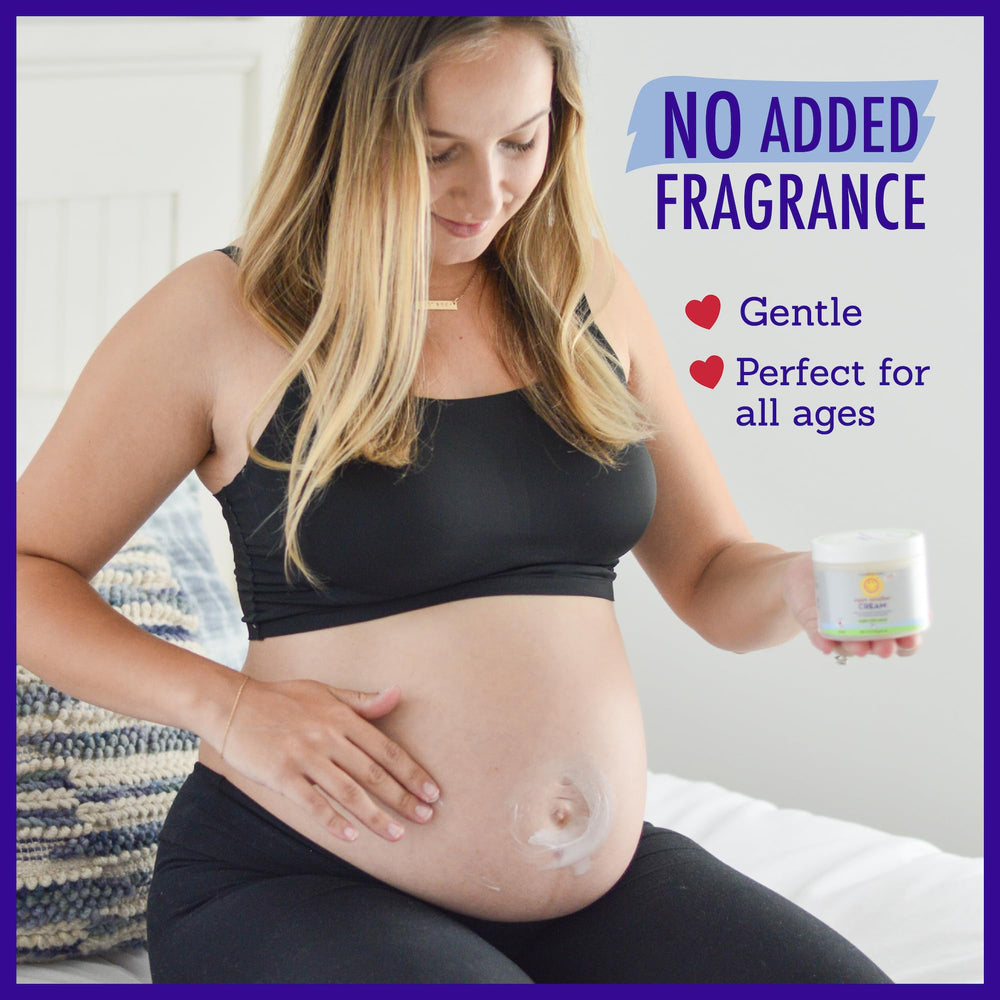 Unscented California Baby Cream on a bathroom counter for babies