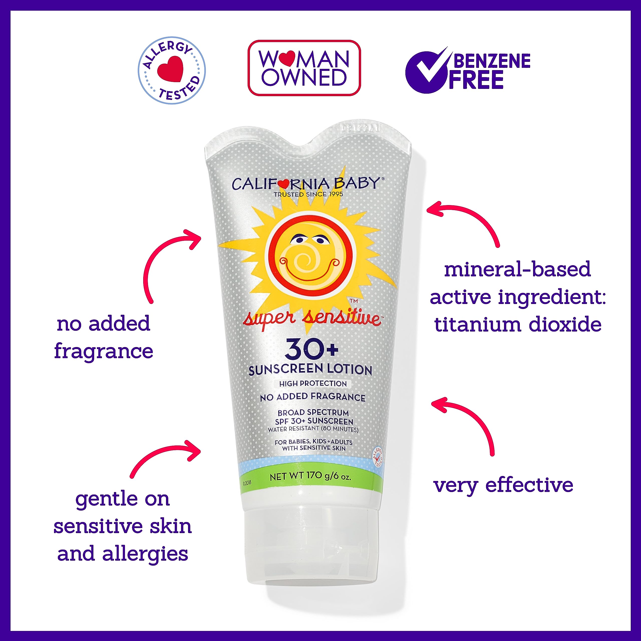 California Baby sunscreen being applied to body for sun safety.