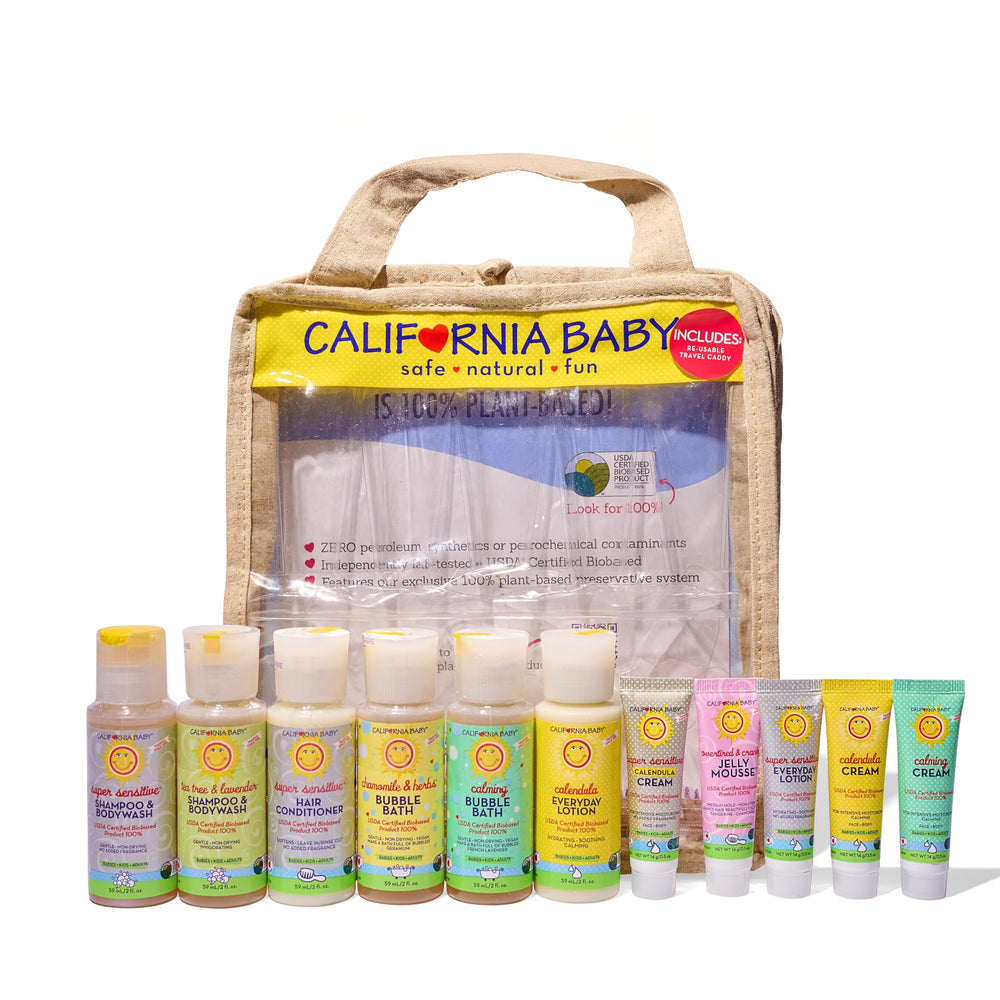 California Baby travel shampoo bottle for gentle, plant-based cleansing on the go.