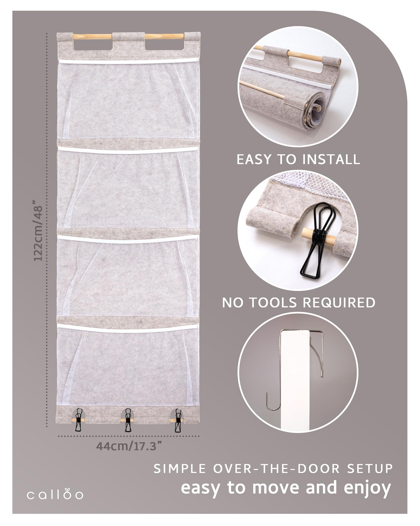 Calloo door organizer supports toys, notes, and treasures within reach.