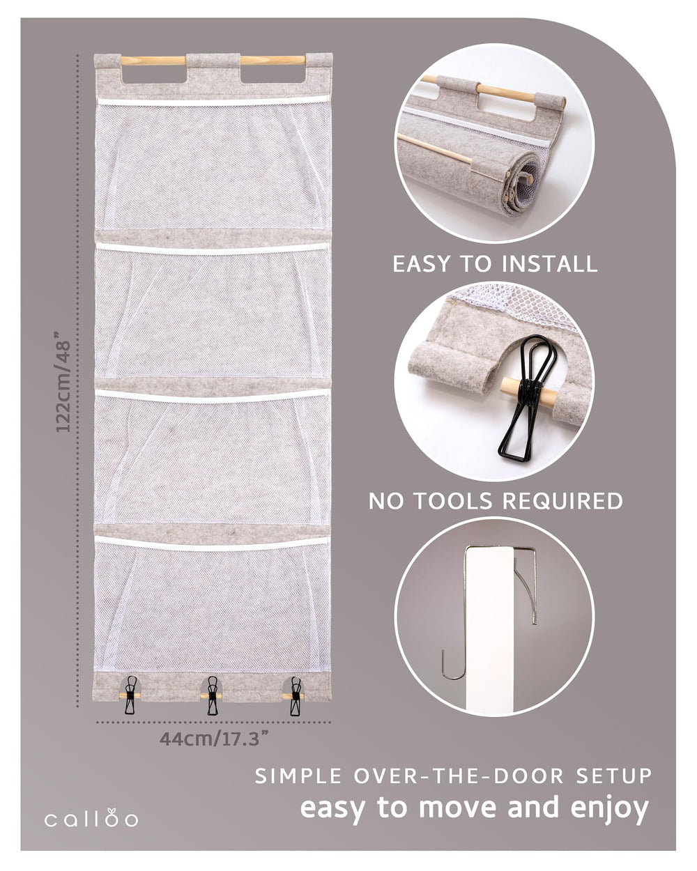 Calloo door organizer supports toys, notes, and treasures within reach.