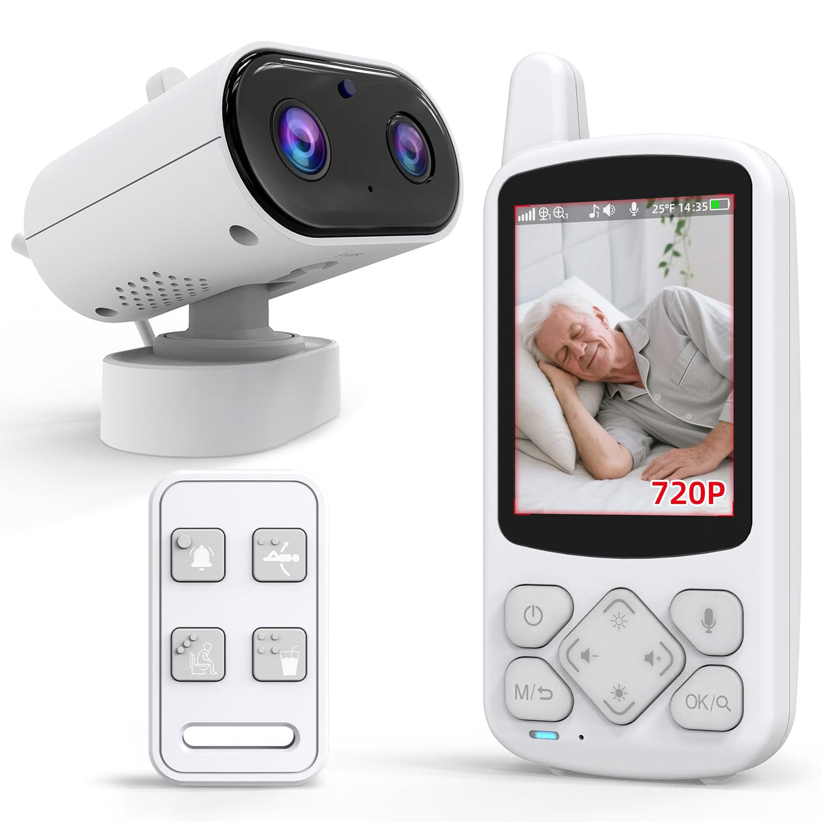 CallToU elderly monitor camera and audio enables real-time caregiver communication in-room monitoring.