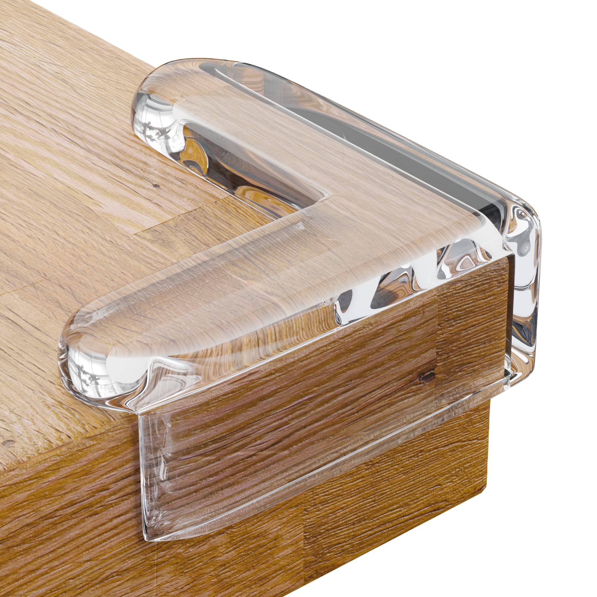 CalMyotis corner protector in clear design protects baby from sharp furniture corners.