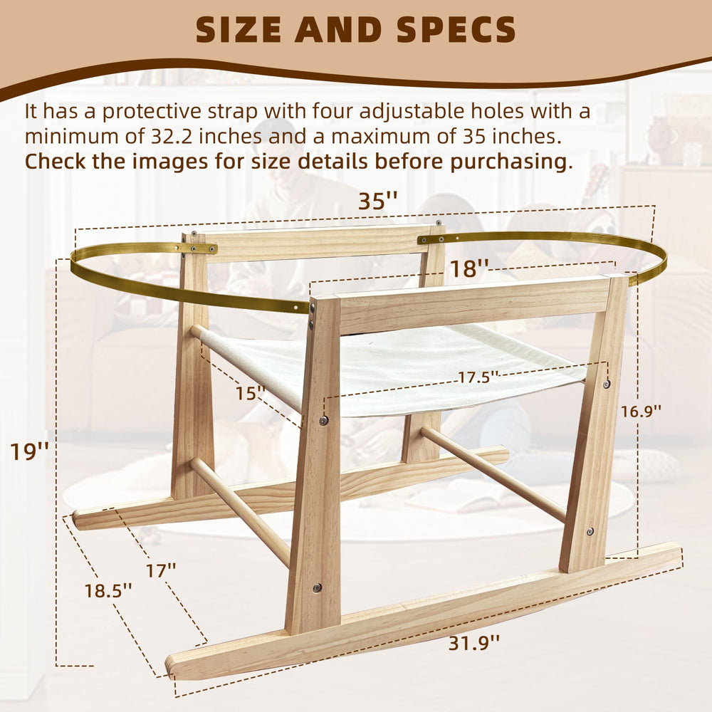 Calvana basket stand side view highlights gentle rocking motion.
