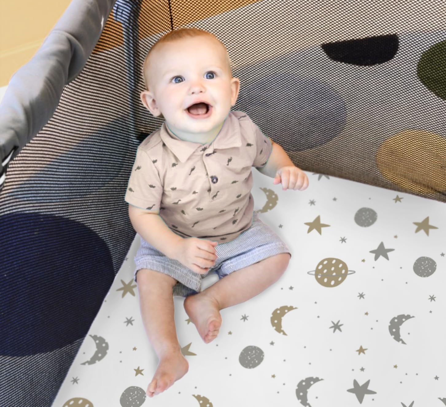 Cambria Baby sheet fits 22-26x40-44 travel crib pads for versatility.