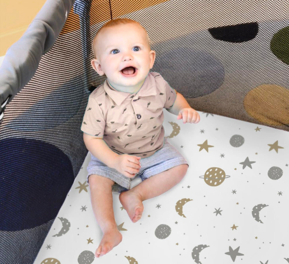 Cambria Baby sheet fits 22-26x40-44 travel crib pads for versatility.
