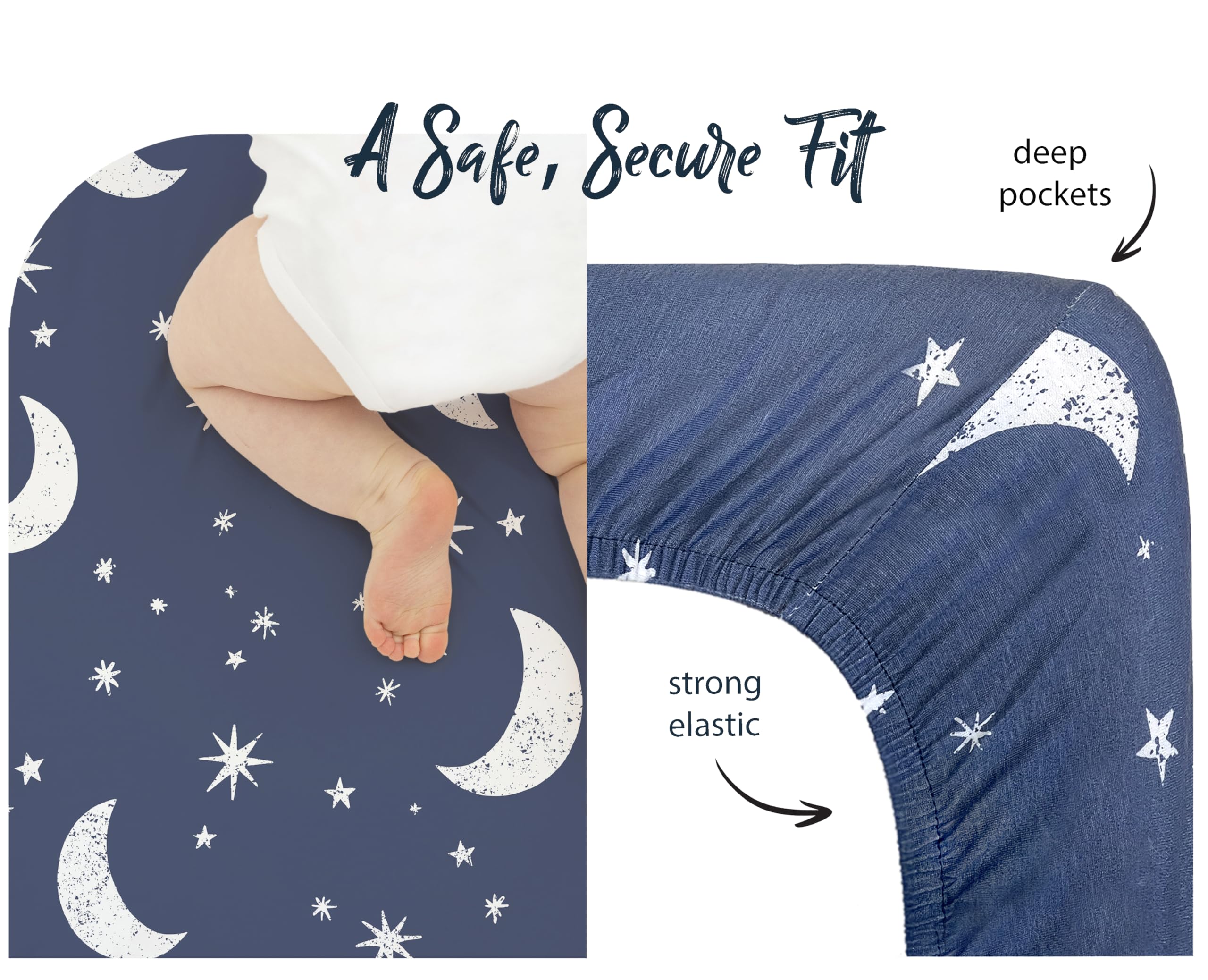 Cambria Baby moon elephant print adds whimsy to nursery decor.