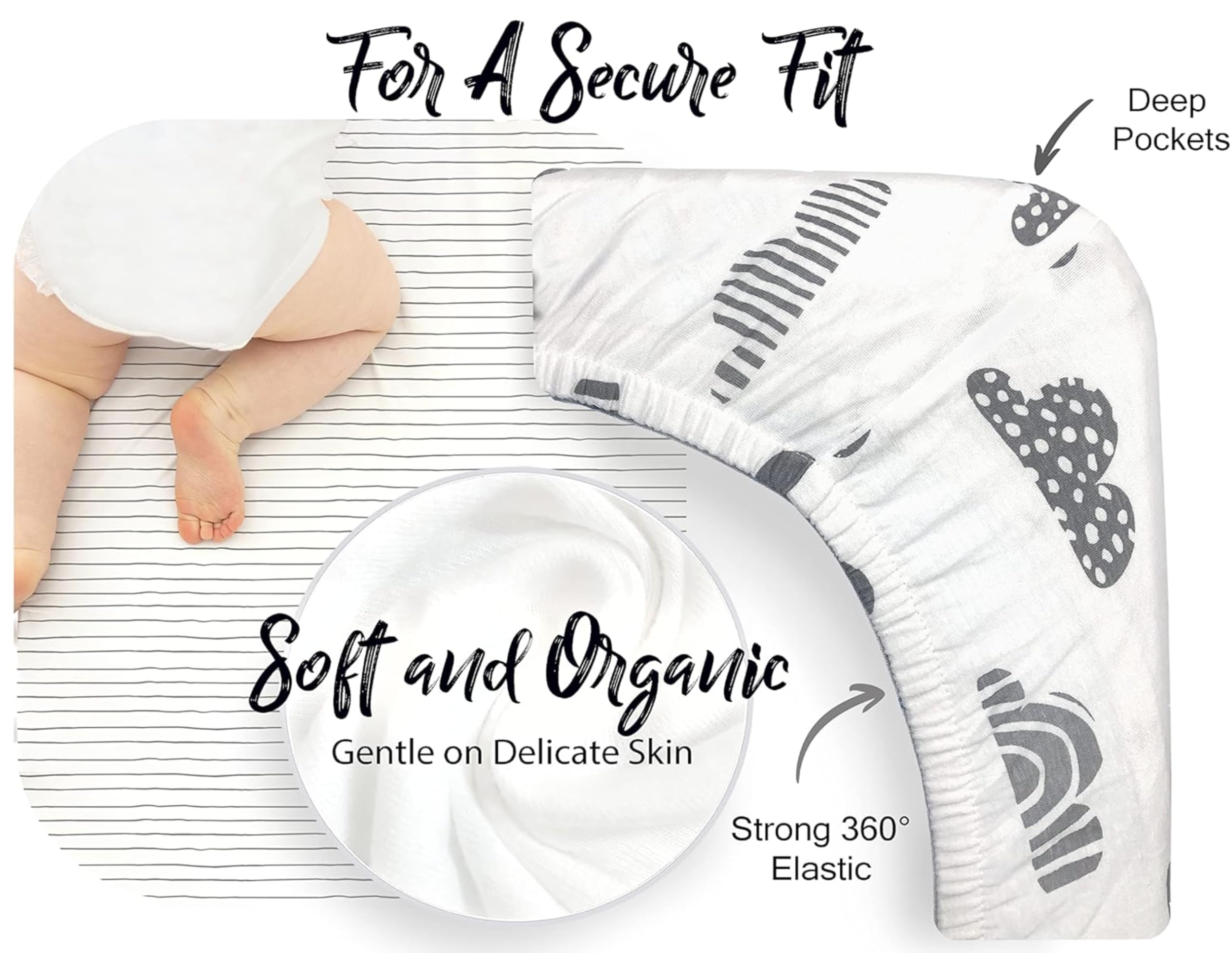Cambria Baby organic cotton sheets on a bedside sleeper surface for soft comfort.