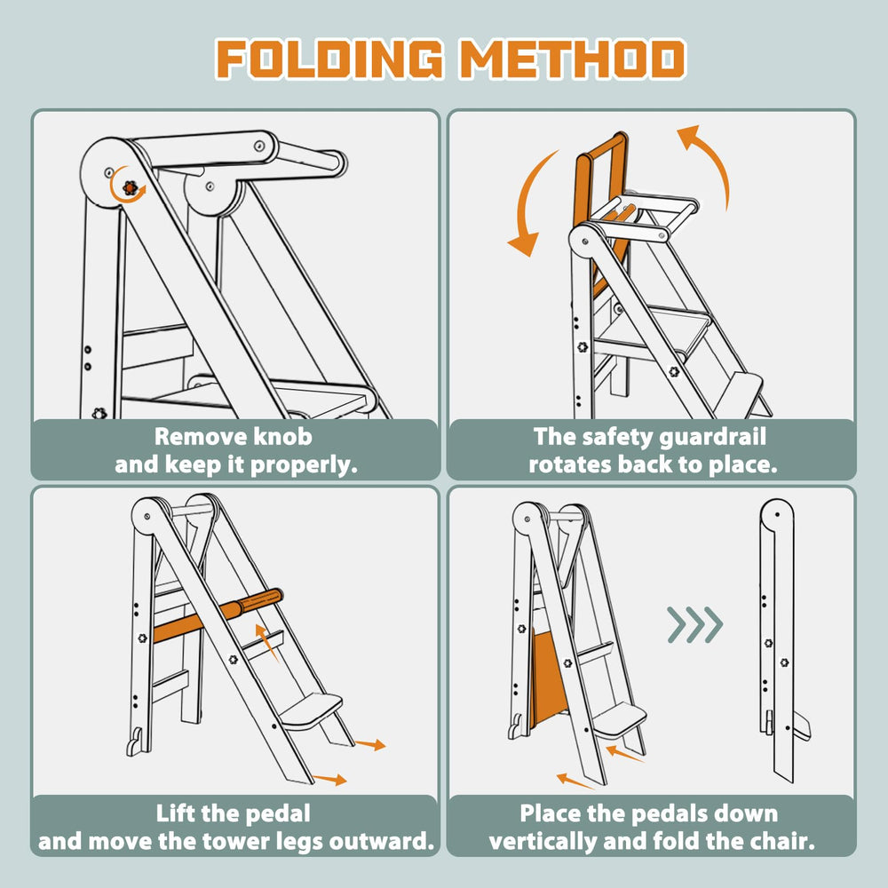 CaMecequter collapsible toddler tower, space-saving storage when not in use.