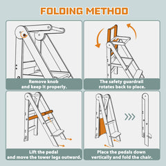 CaMecequter collapsible toddler tower, space-saving storage when not in use.