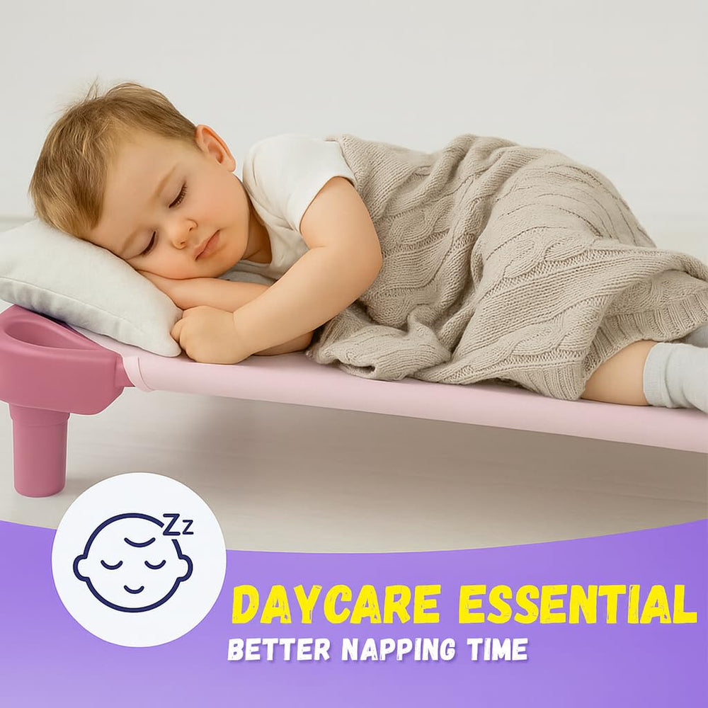 Camp County Beyond pink cot sheet brightens daycare nap areas
