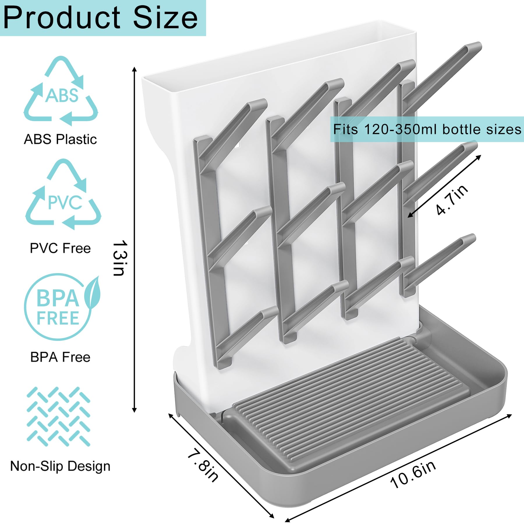 CandyHome drying rack with adjustable twig height for different bottle sizes.