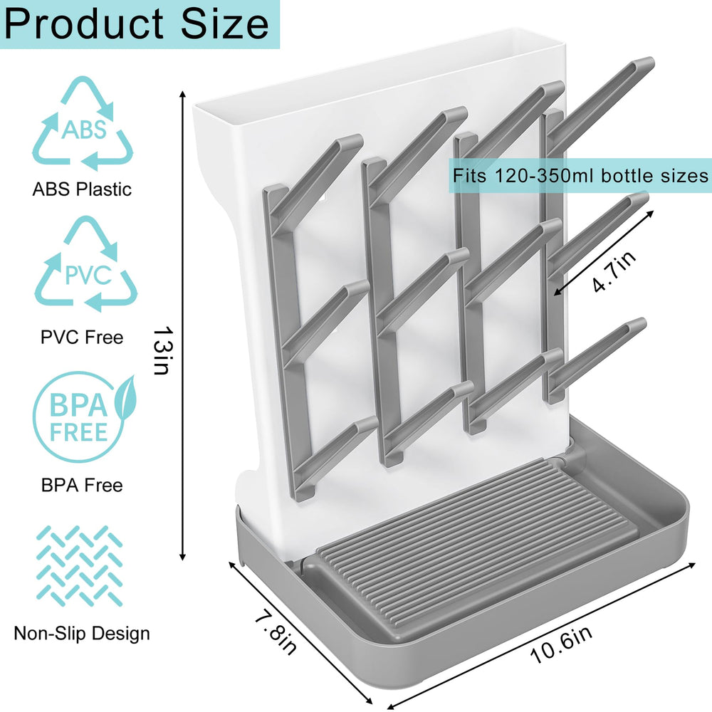 CandyHome drying rack with adjustable twig height for different bottle sizes.