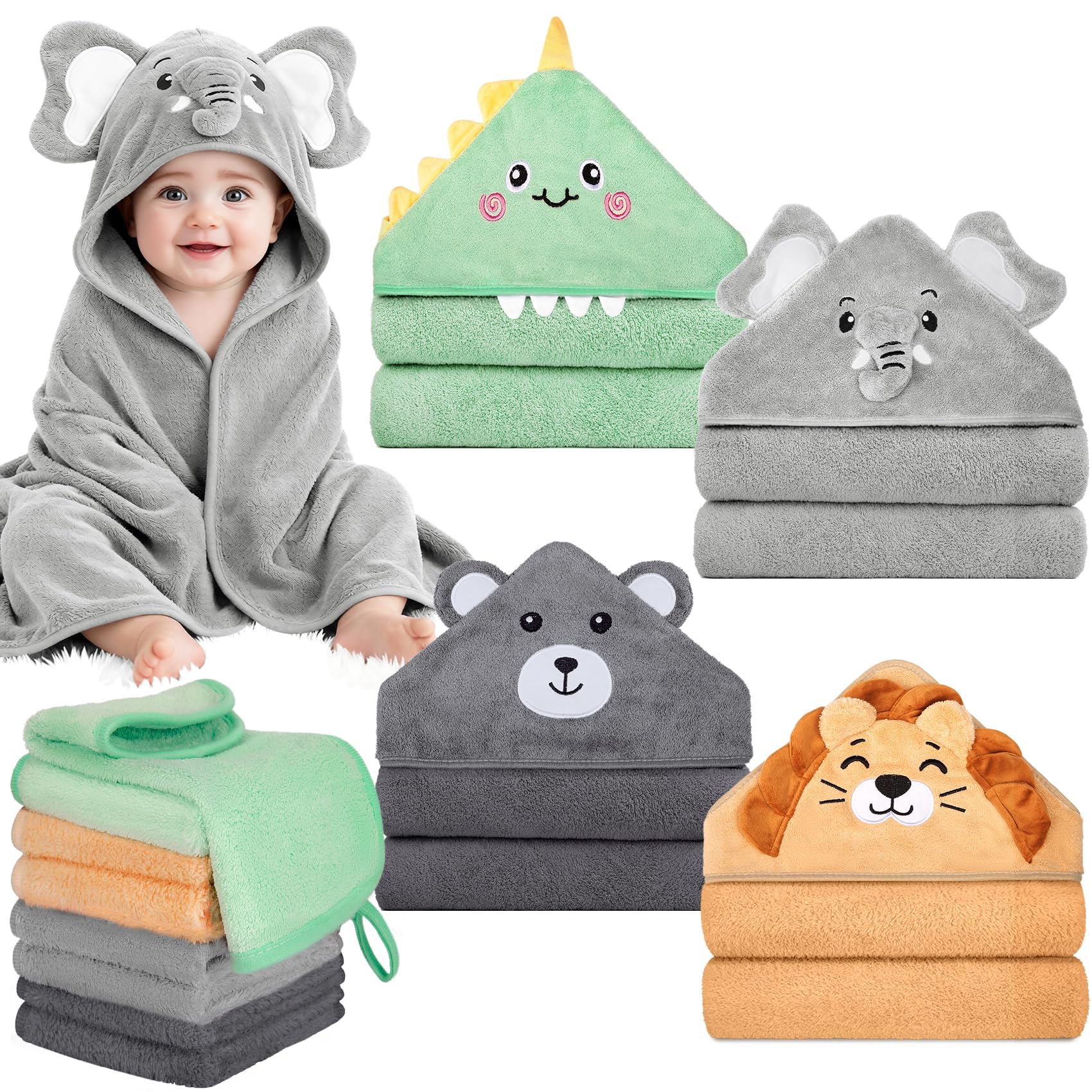 CandyHome dinosaur hooded towel wraps baby warm and cozy after bath