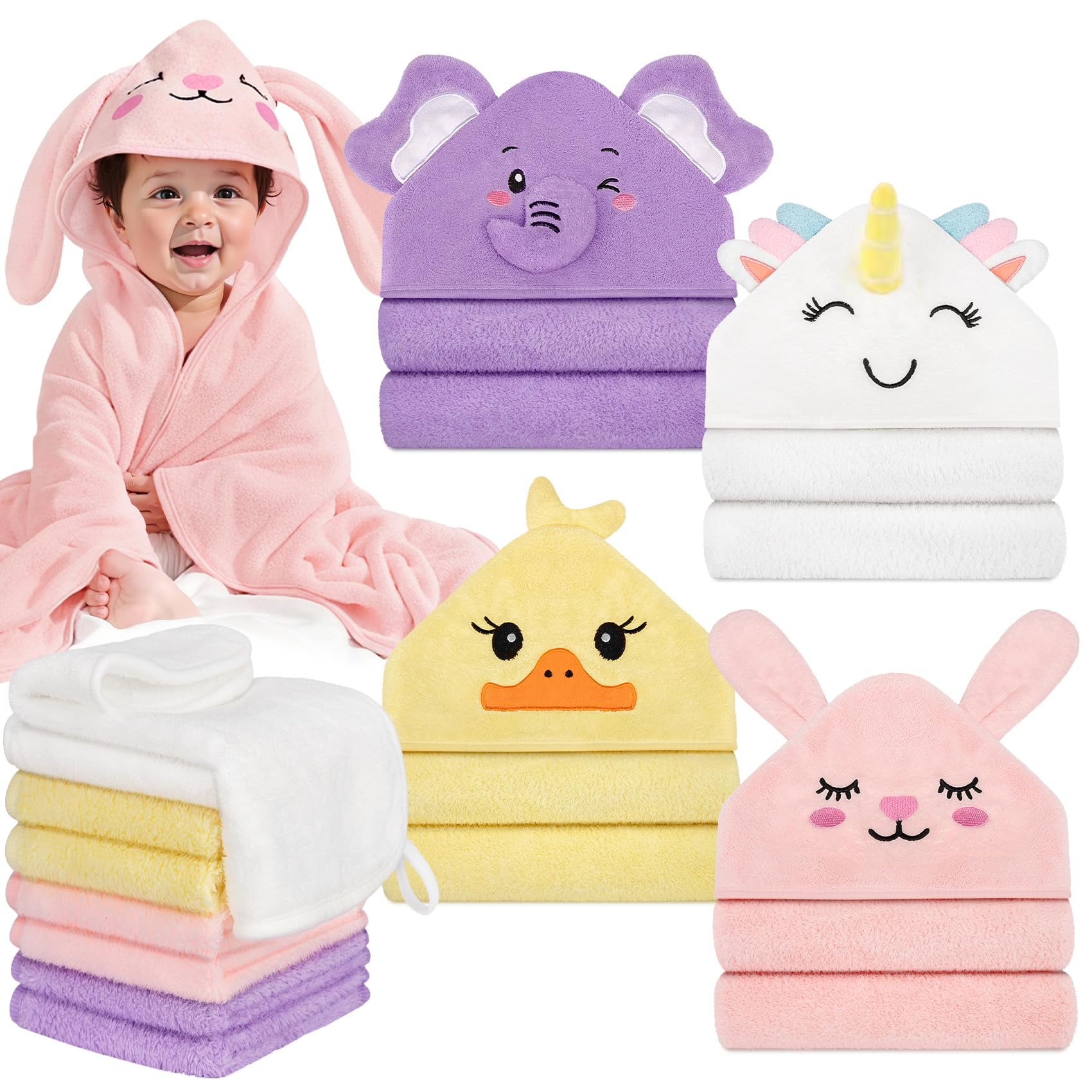 CandyHome rabbit hooded towel in soft coral velvet for gentle bath time drying