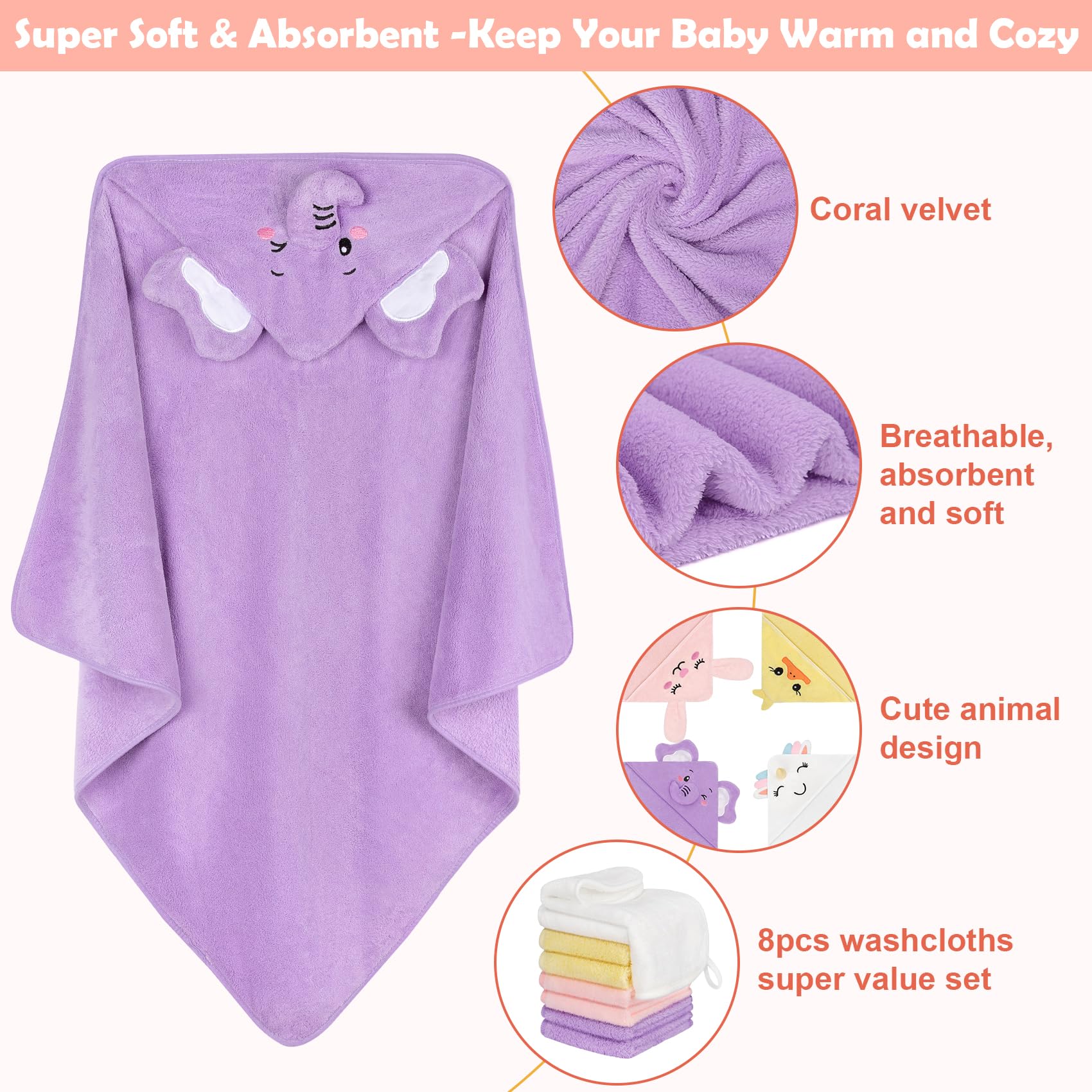 CandyHome unicorn hooded towel whimsical print and soft texture
