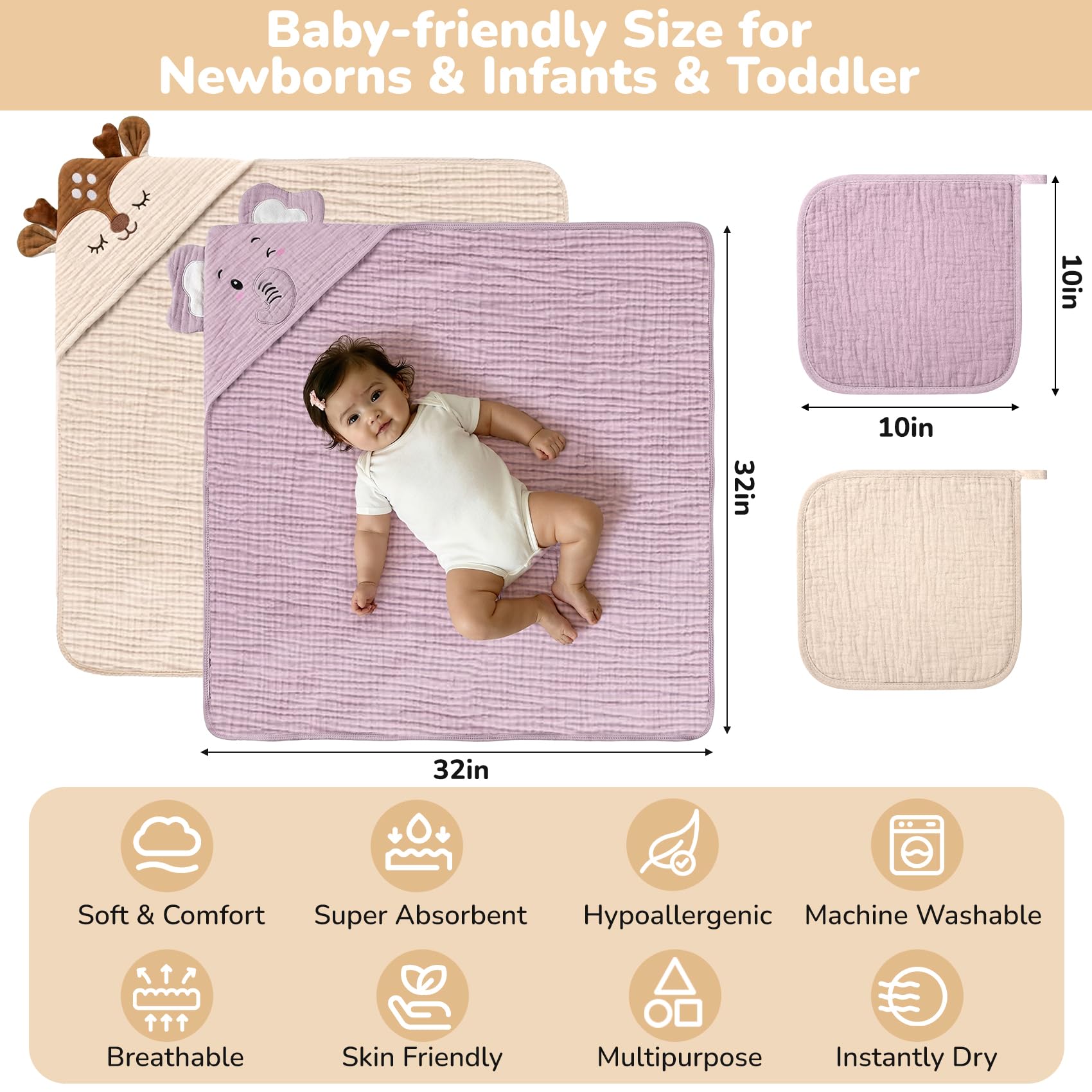 CandyHome newborn towel wrapped around baby after bath.