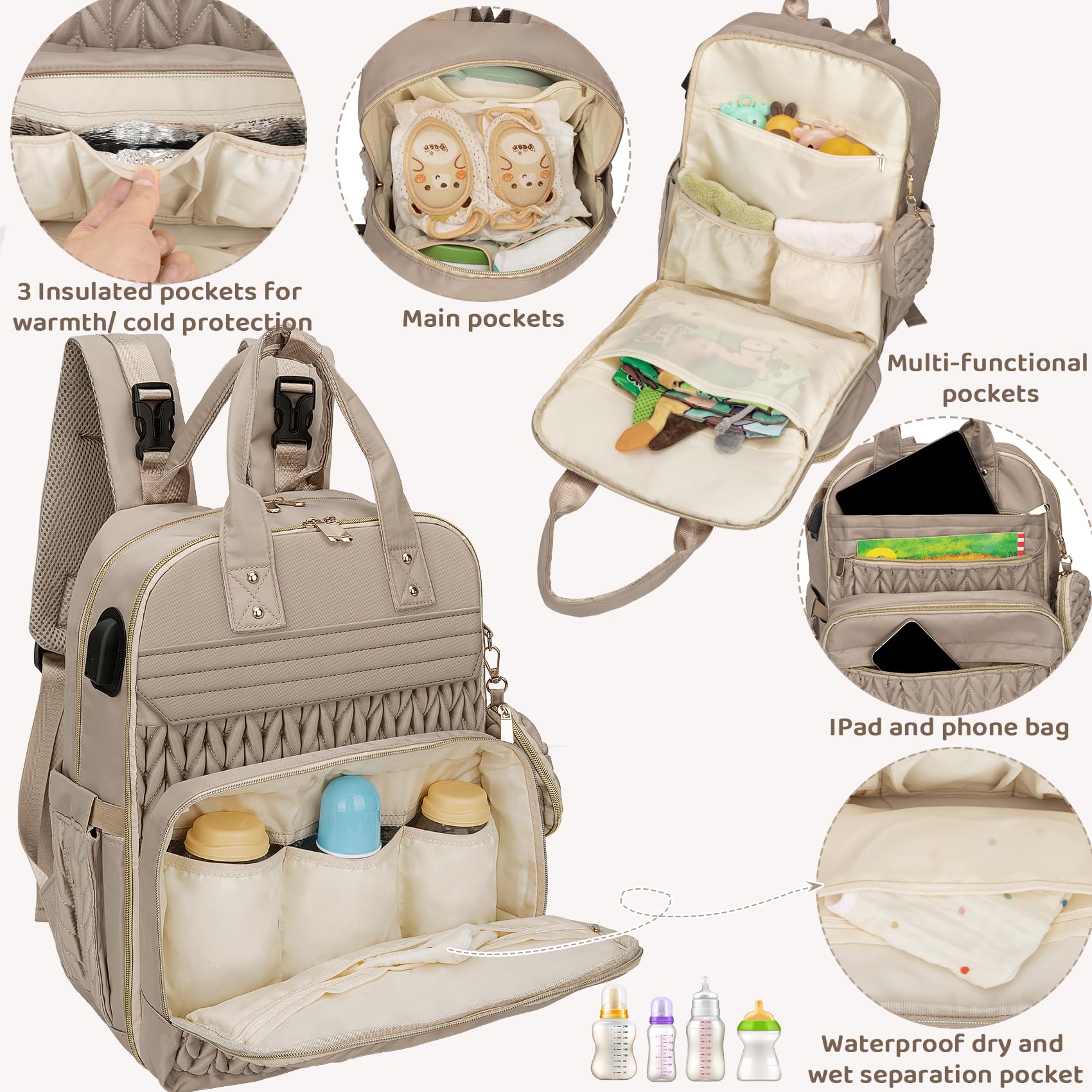 CandyHome diaper bag backpack converts to tote for versatile use