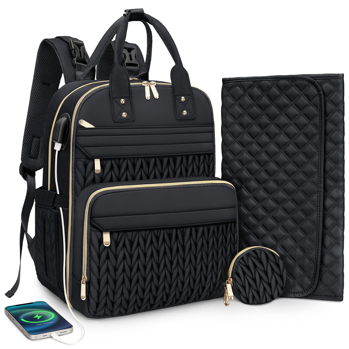 CandyHome diaper bag backpack with main compartment for organized baby essentials on the go