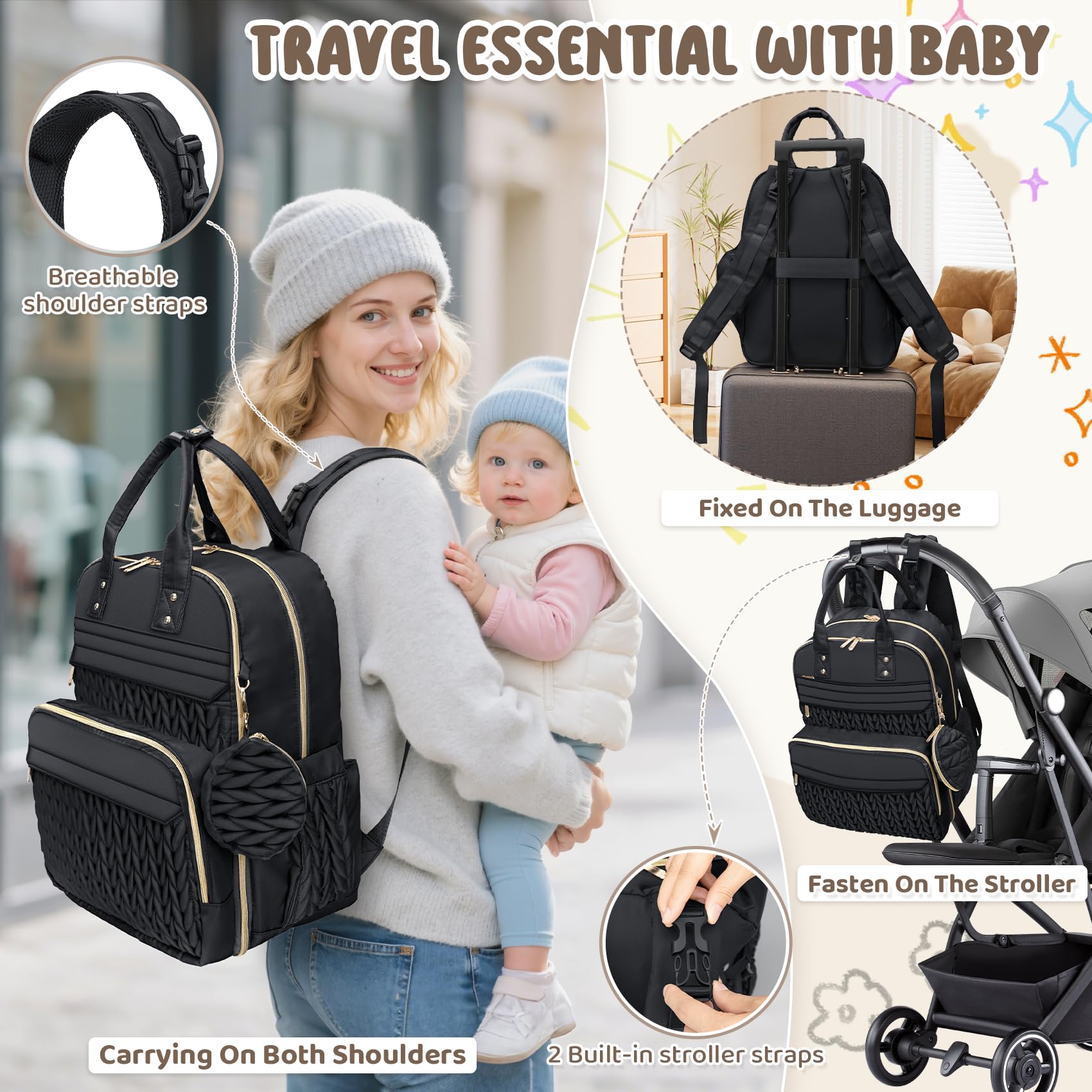 CandyHome diaper bag converts between backpack and tote for flexible use
