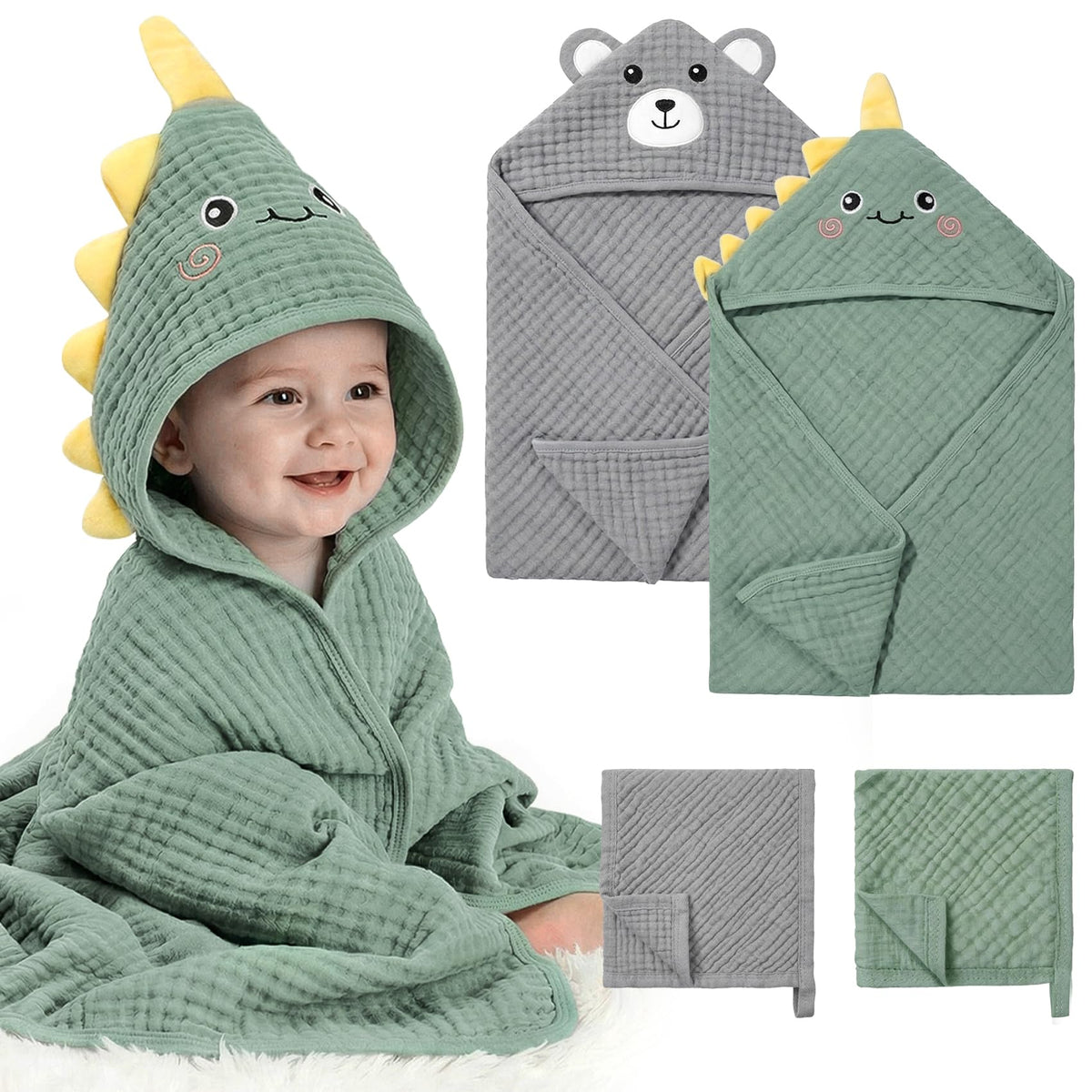 CandyHome dinosaur hooded towel ready for bath time warmth