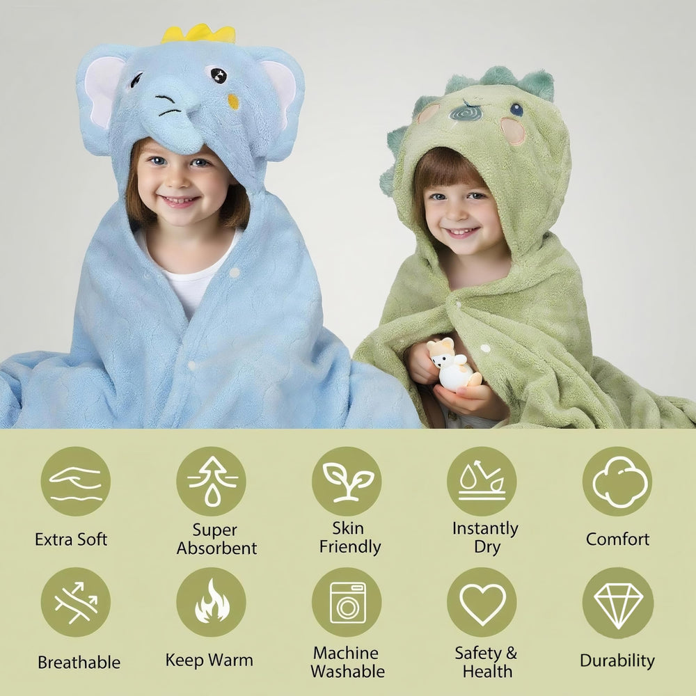 CandyHome dinosaur hooded towel with playful face adds warmth after bath