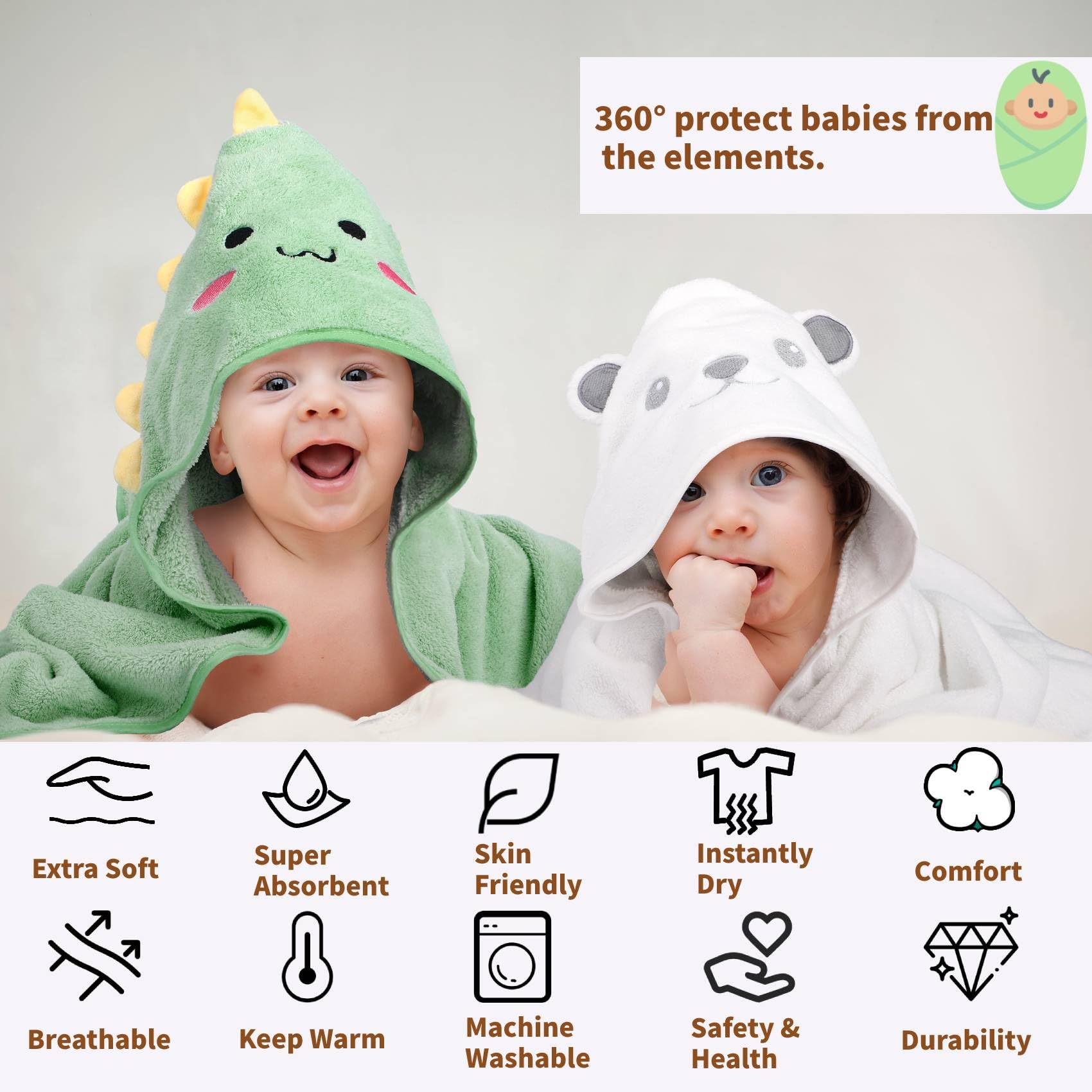 CandyHome hooded towel with bear design, playful bath time companion