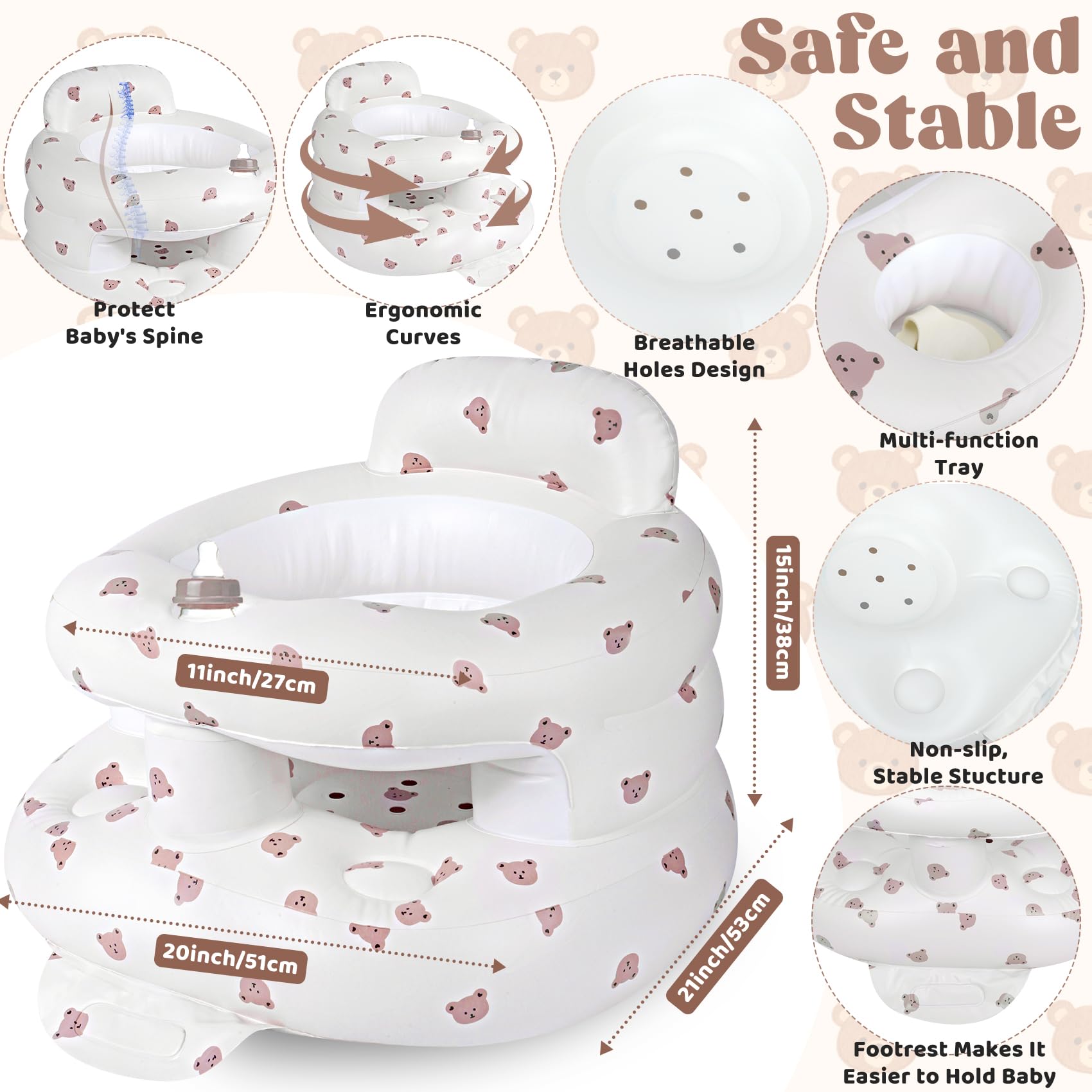 CandyHome Bear seat side view shows safe, stable setup